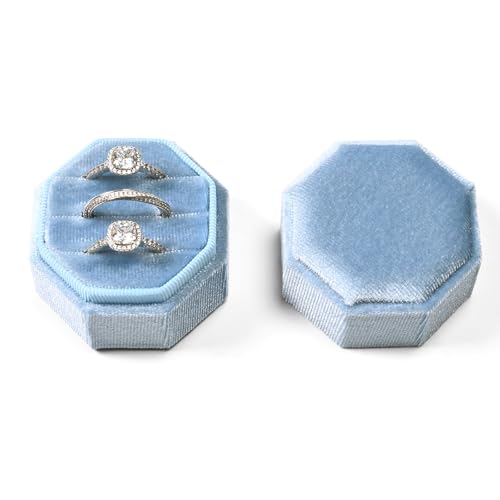3 Slots Ring Box Velvet Ring Gift Box Wedding Day For Proposal, Engagement, Wedding, Mother's Day, Valentine's Day (Light Blue) - color: Light Blue