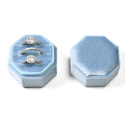 3 Slots Ring Box Velvet Ring Gift Box Wedding Day For Proposal, Engagement, Wedding, Mother's Day, Valentine's Day (Light Blue) - color: Light Blue