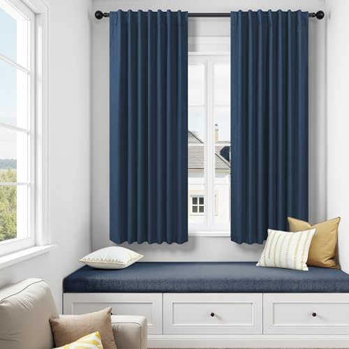 Small Window Curtains for Bathroom Sink Short Length 2 Panel Sets Back Tab Rod Pocket Navy Blue Linen Blackout Heat Reflective RV Curtains for Camper Kitchen Kids Boys Bedroom Patriotic 45 Inches Long - color: Navy Blue, size: 52"W x 45"L (Pack of 2)