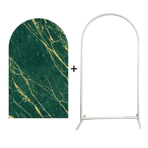 Green Marble Texture Round Top Arched Fabric Backdrop Covers,3x6.5ft Double-Sided Arch Stand Cover for Birthday Wedding Baby Shower Party Decoration(Cover+Arch Stand) - color: Gx-1620, size: 3ftx6.5ft (Arch Stand+Cover)