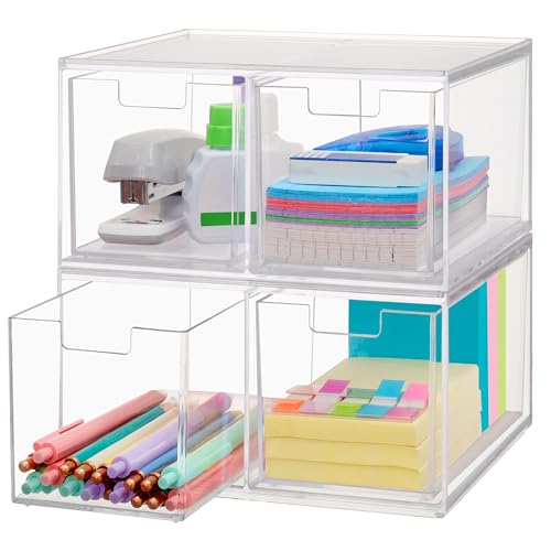 STORi Chloe Space-Saving Clear Drawer Organizer (4 Tall Drawers) Sort Office, Kitchen, Beauty Supplies, Makeup, Pens, Jewelry, Stationary, Made in USA - style: 3.5"W x 3.5"H Drawers (Set of 4)
