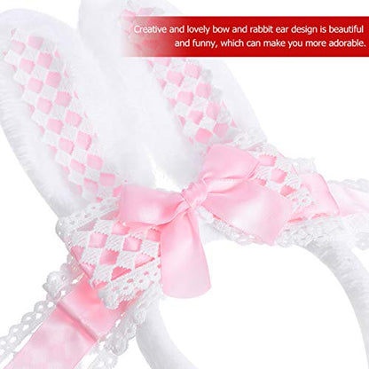 Lurrose Easter Bunny Ears Headband Bowknot Hairband Hair Hoop Easter Hair Accessory for Girls Women Easter Party Photo Props