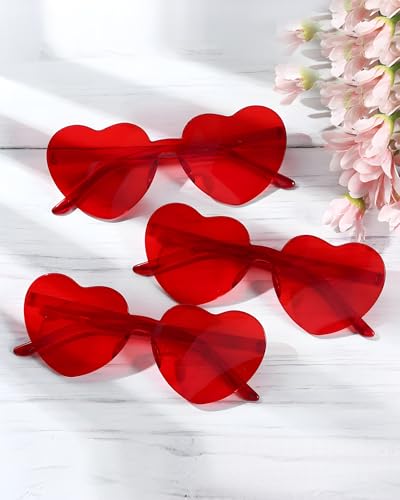 20 Pairs Heart Shaped Sunglasses for Women Colorful Glasses Fun Trendy Transparent Heart Sunglasses Party Favor - color: Red - 20 Pack