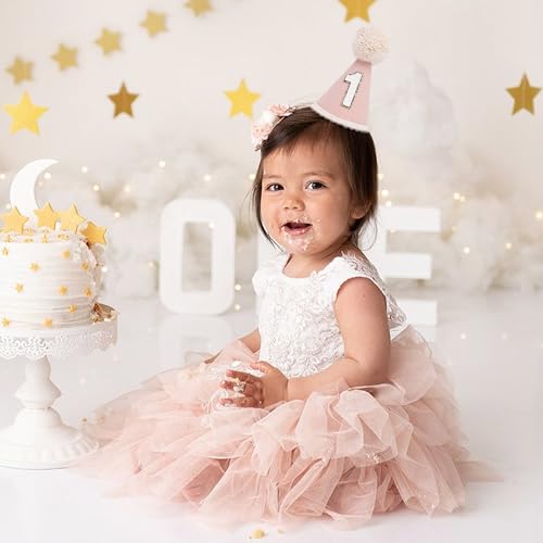 Neutral 1st Birthday Party Hat - Simple First Cone Hat, One Birthday Decoration Photo Props - color: Lotus Pink