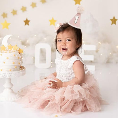 Neutral 1st Birthday Party Hat - Simple First Cone Hat, One Birthday Decoration Photo Props - color: Lotus Pink