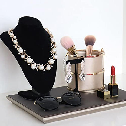 Foraineam 3 Pack Black Velvet Necklace Bust Display 3D Jewelry Chain Organizer Mannequin Model Display Stand Holder