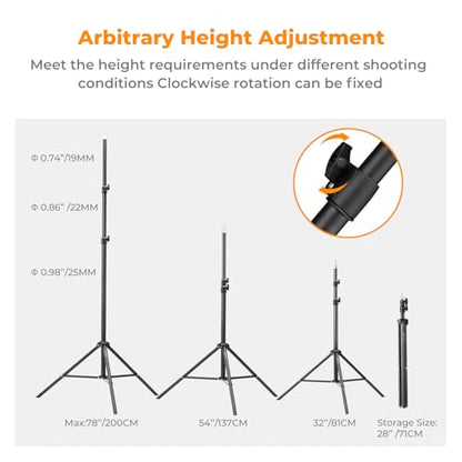 K&F CONCEPT Light Stand for Photography, 6.5ft/2M Portable Extendable Photo Video Tripod Stand, Lighting Tripod with 1/4" Screw for Lighting/Strobe Light/Webcams/Cameras/Softbox, with Storage Bag - size: 2.0M