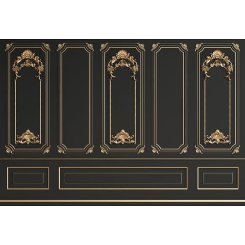 Leyiyi 5x4ft Gold Black Vintage Room Inside Backdrop European Frame Modern House French Castle Cementery Wall Retro Style Photo Background Cowboy Kids Birthday Portrait Studio Props Vinyl Wallpaper - color: Black, size: 5x4ft