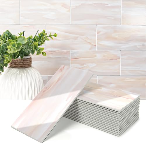 Art3d 102-Piece Peel and Stick Wall Tile for Kitchen Backsplash, Bathroom, Fireplace, 3in. x 6in. Stick on Subway Tile, Yellow Jasper - color: Yellow Jasper