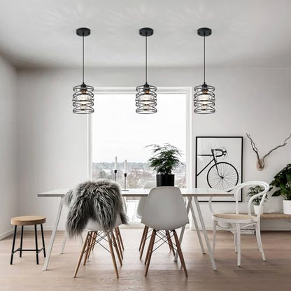 Hammered Glass Pendant Light, Black Metal Spiral Cage Hanging Lamp, Adjustable Height Modern Hanging Light Fixture for Kitchen Island, Dining Room, Living Room, Hallway, Entryway - color: 1-Pack Hammered Glass 6.30in