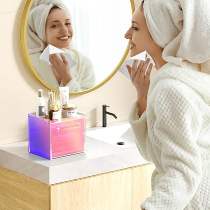 Rainbow Disposable Facial Towels Storage Box Acrylic Container Compatible with Clean Skin Club Clean Towel XL Wall-Mounted Face Towel Organizer with Drawer(Excluding Facial Towels) - color: Rainbow