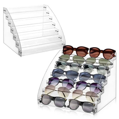 2 Pack 7 Tier Sunglass Organizer Stand, Versatile Acrylic Sunglass Holder Display Stand Sunglass Storage Tray for Highlighting Glasses Makeup Nail Polish Graded Cards - color: Clear-7 Tier-1