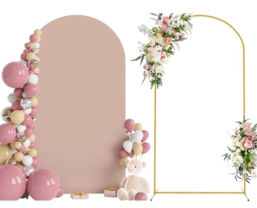 Wokceer 7.2 FT Wedding Arch Stand and Arch Cover, Metal Arch Backdrop Stand with Arch Stand Cover for Birthday Party Wedding Ceremony Bridal Baby Shower Event Decor, Nude Pink - color: Nude Pink, size: 7.2x4FT