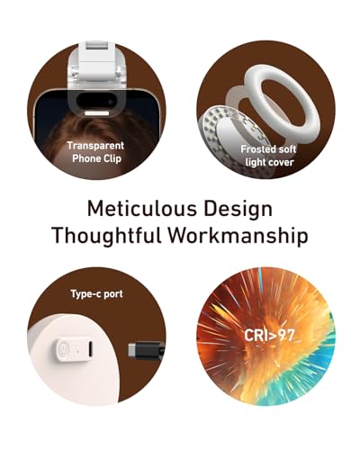 TELESIN Clip-on Selfie Ring Light, Rechargeable Portable 360° LED Selfie Fill Light with Mirror for Phone/iPhone Photography, Computer Laptop Video Conference, TikTok, Zoom Calls, Girl Makeup