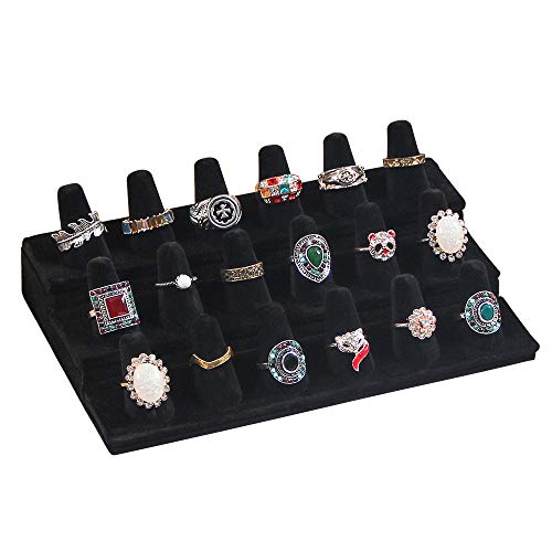 Coward 18 Holders Ring Display Stand, Black Velvet Jewelry Storage Drawer Organizer for Rings - color: Black color