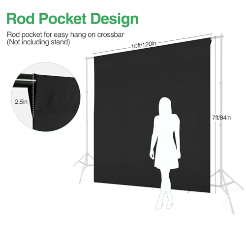 Black Backdrop Curtain 10x7ft (WxH), Black Photo Backdrop for Photography Polyester Collapsible Background Screen for Portrait, Product Video, Pet, Photoshoot, Birthday, Party - color: Black, size: 10x7 FT