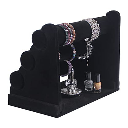 3 Tier Detachable Black Velvet Bracelet Holder, Bracelet Jewelry Display Stand For Selling, Watch Scrunchie Head Ties Rack Organizer For Show (Black Velvet) - color: Black Velvet