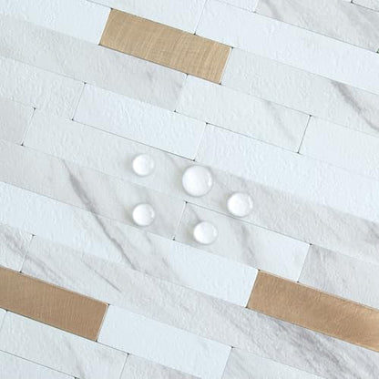 AULIGET 2 Sheets Faux Stone White Marble Peel and Stick Backsplash, PVC Mixed Metal Champagne Gold Wall Tile Stick on Backsplash for Kitchen and Bathroom - color: Marble White + Champagne Gold, size: 2 Sheets, 6"x12"x0.12"