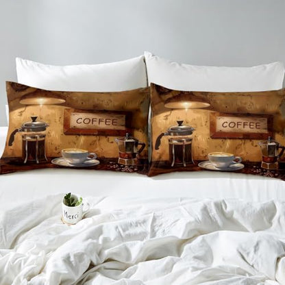 Feelyou Coffee Bed Sheets Set Twin Size Coffee Theme Bedding Set for Kids Boys Girls Coffee Drink Cup Sheets with Deep Pocket Fitted Sheet Enjoyable Bedding Set - color: Auburn, size: Twin