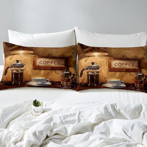 Feelyou Coffee Bed Sheets Set Full Size Coffee Theme Bedding Set for Kids Boys Girls Coffee Drink Cup Sheets with Deep Pocket Fitted Sheet Enjoyable Bedding Set - color: Auburn, size: Full