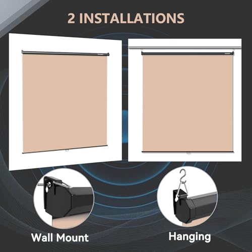 RAUBAY Retractable Pull Down Beige Screen Backdrop - 78.7" x 86.6" Collapsible Wall-Mount Nude Background for Professional Video Production, Photography, TikTok and Video Conferencing - color: Beige, size: Wider(78.7 x 86.6in)