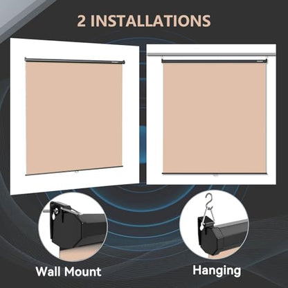 RAUBAY Retractable Pull Down Beige Screen Backdrop - 78.7" x 86.6" Collapsible Wall-Mount Nude Background for Professional Video Production, Photography, TikTok and Video Conferencing - color: Beige, size: Wider(78.7 x 86.6in)