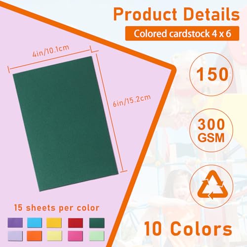 Guakicae 150 Sheets 10 Assorted Colors Cardstock 4 x 6 Scrapbooking Paper, 300gsm/110lb Heavyweight Art Flat Card Stock Recipe Paper for Cards Making, Invitations, Greeting Cards, Festival Blessings - color: Multicolor, size: 4x6-150pcs