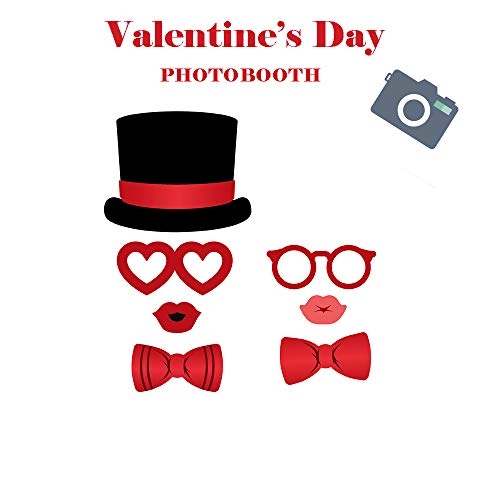 Valentines Day Photo Booth Props 35 PCS, DIY Funny Disguise Props Valentines Day Decorations with Love Banner - Valentines Party Supplies Wedding Photo Props