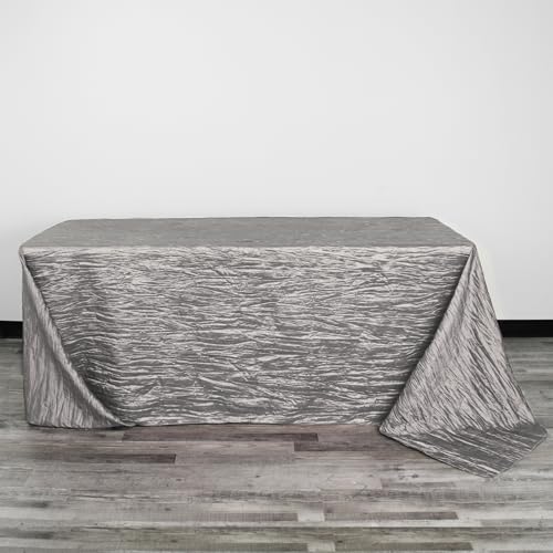 YOUR CHAIR COVERS - 90 x 132 Inch - 6 ft Dark Silver/Platinum Rectangular Crinkle Taffeta Tablecloth – Elegant Table Linen for Banquet Tables, Weddings & Events - color: Dark Silver, size: 132" x 90" (Rectangular)