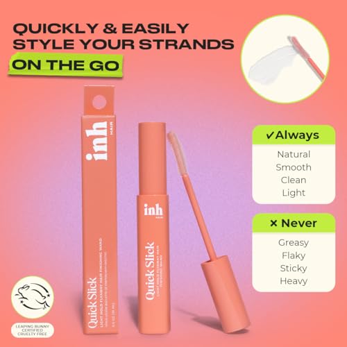 INH Hair Mascara for Flyaways | Quick Slick Hair Finishing Stick for Flyaways, Frizz Control, & Slick Back Look | Non Greasy & Non Comedogenic Smoothing Serum & Frizz Tamer Wand | Peach Tart, 18ml