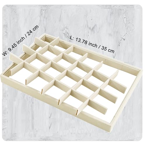 24 Grids Stackable Jewelry Tray Organizer with Removable Dividers, Velvet Jewelry Display Tray for Earrings Necklaces Bracelet Rings Display Showcase - Light Khaki - color: Light Khaki