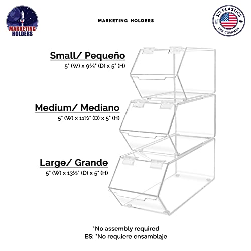 Marketing Holders Stackable Candy Bins Small Medium and Large Storage Caddys with Hinged Lid for Ice Cream Toppings Candies Nuts Granola Cereal and Wrapped Snacks Clear Acrylic - size: Set of 3 Candy Bins
