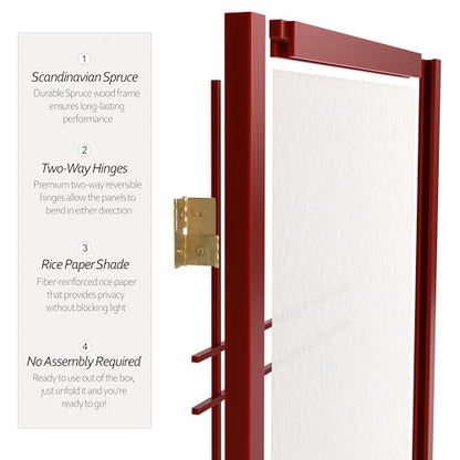 Red Lantern 6 ft. Tall Double Cross Shoji Screen - Rosewood - 3 Panels - color: Rosewood, size: 3 Panel