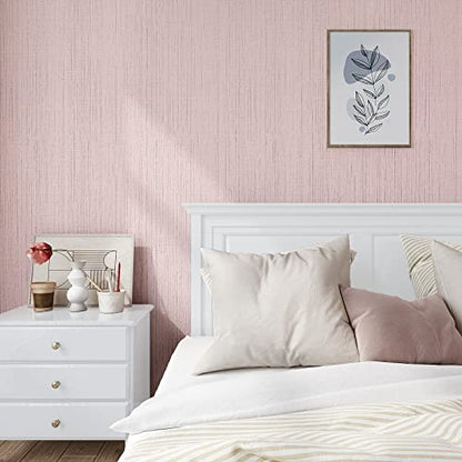 VEELIKE Pale Pink Grasscloth Peel and Stick Wallpaper Textured Pink Wallpaper for Bedroom Girls Room Bathroom 15.7''x118'' Faux Grass Cloth Contact Paper Self Adhesive Removable Linen Vinyl Wall Paper - color: Pale Pink, size: 15.7" x 118"