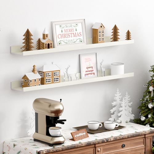 upsimples Floating Shelves for Wall, 35.5 Inch Shelves for Decor Storage Set of 6, Wall Mounted Wood Shelf for Bedroom, Living Room, Bathroom, Kitchen, Long Picture Ledge Shelves, White - color: White, size: 35.5in