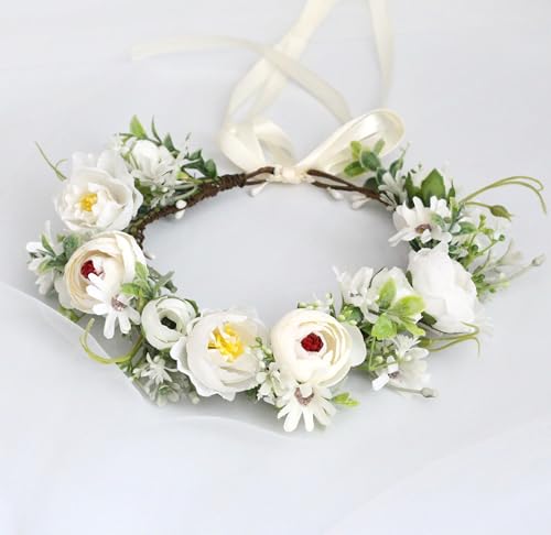 Bridal Flower Crown Flower Headband Floral Halo Floral Crown Wedding Party Cosplay Halloween Costume Photos - color: ivory white