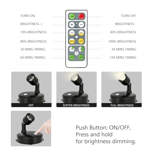 Cordless Spotlight Battery Operated, LED Plant Light, Dimmable Accent Light with Remote, Indoor Display Up Lighting for Picture Photo Tree Dartboard Wall Decor Painting Artwork Portrait