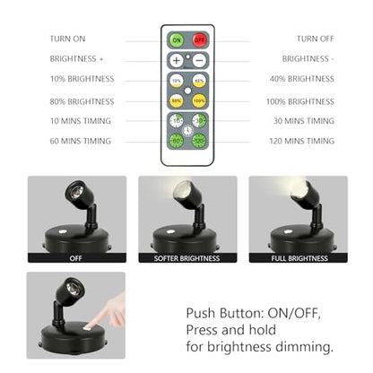 Cordless Spotlight Battery Operated, LED Plant Light, Dimmable Accent Light with Remote, Indoor Display Up Lighting for Picture Photo Tree Dartboard Wall Decor Painting Artwork Portrait