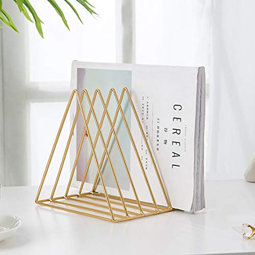 QPEY Triangle File Holder,5 Slot Metal Vinyl Record Stand Holder Magazine Newspaper Holder Photography Props for Office Home 1 Pc (Gold) - color: gold