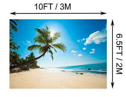 BELECO 10x6.5ft Tropical Beach Backdrop Tropical Sand Beach with Palm Trees Ocean Summer Hawaii Phtography Backdrop for Luau Party Decoration Birthday Banner Photoshoot Photo Background Props - size: 10x6.5ft