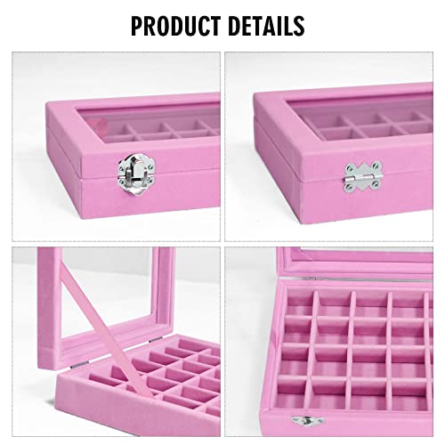 Vicoter Velvet Jewelry Box 24 Grid Jewelry Ring Display Organiser Box Tray Holder Earrings Storage Case for Girls Wife Mom Women (Pink) - color: Pink