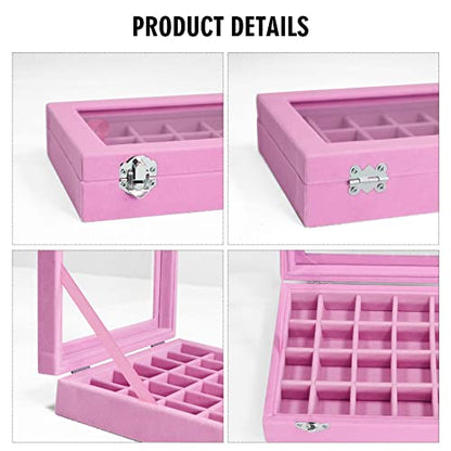 Vicoter Velvet Jewelry Box 24 Grid Jewelry Ring Display Organiser Box Tray Holder Earrings Storage Case for Girls Wife Mom Women (Pink) - color: Pink
