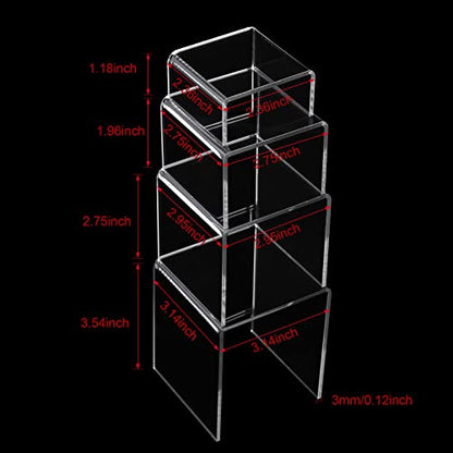Chuangdi 20 Pcs Acrylic Display Risers, Clear Product Stand, Jewelry Display Riser Shelf Showcase Fixtures for Figure Dessert Cupcake Candy Action Showcase(Medium Set) - color: Clear, size: Medium Set
