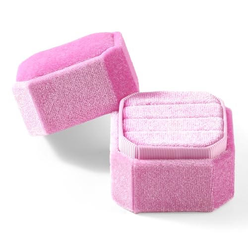 3 Slots Ring Box Velvet Ring Gift Box Wedding Day For Proposal, Engagement, Wedding, Mother's Day, Valentine's Day (Pink) - color: Pink