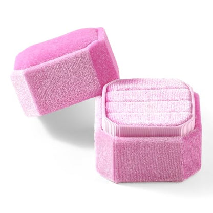 3 Slots Ring Box Velvet Ring Gift Box Wedding Day For Proposal, Engagement, Wedding, Mother's Day, Valentine's Day (Pink) - color: Pink