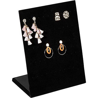 Jewelry Organizer Stand - Black Velvet L-Shape, 9.9 x 7.9 x 4 in - 60 Pre-Punched Holes Earring Display & Jewelry Storage Organizer - Tabletop Rack for Stud & Dangle Earrings