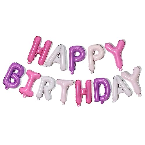 KALOR Purple Pink Happy Birthday Balloons Banner, 16 Inch Mylar Foil Letters Balloon Sign for Girls Women Birthday Decorations Photo Backdrop - color: Purple Pink