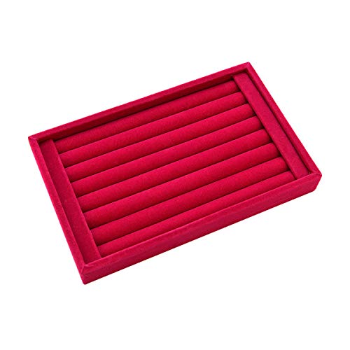 AKOAK 1 Pack Jewelry Display Tray Wooden Flannel Dresser Ring Earring Bracelet Watch Storage Case Portable Display Rack (rose red) - color: rose red