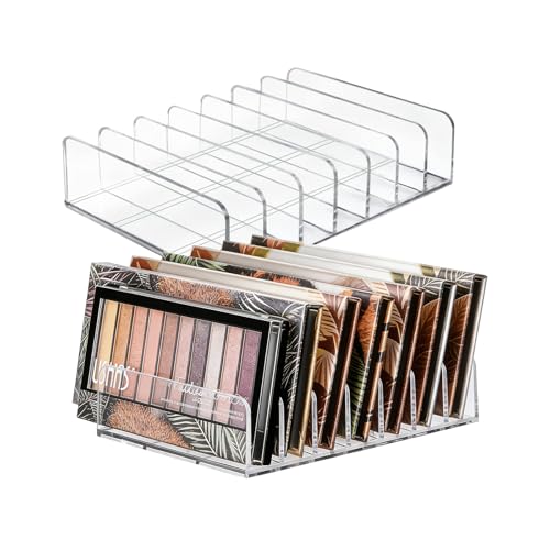 WECHENG 2 Pack Acrylic Eyeshadow Makeup Palette Organizer: Makeup Organizer for Drawer - 7-Section Cosmetic Display Case for Bathroom Vanity Countertop - Clear Cosmetic Organizer Storage Accessories - size: 7 Section L+L