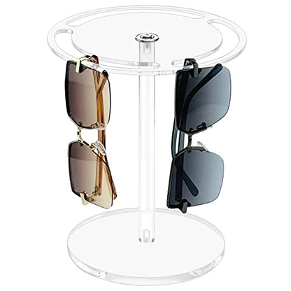 Acrylic Sunglasses Holder Stand with 360 Rotating, Eyeglasses Display Rack Clear Glass Tabletop Organizer - color: Clear